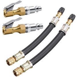 KEWAYOTire Valve Extension, 2Pcs 160mm Flexible Valve Stem Extenders with 2 PCS Tire Air Chuck Heavy Duty Closed Flow Tire Chuck 1/4" FNPT for Tire Inflator Gauge Compressor Accessories