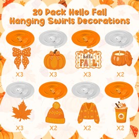 Fall Hanging Swirls Decorations, Bow Pumpkin Hello Fall Party Decorations, Maple Leaf Thanksgiving Pumpkin Party Ceiling Hanging Decor for Autumn Home Office Room Decor, Thanksgiving Party Supplies