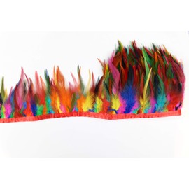 2 Yard Long, 5-6 inch Height, Dyed Saddle Feather Fringe Trim, for Skirt Dress Costume Roster Feather Trim (Rainbow 2)