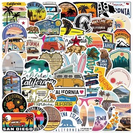 Love California Stickers |50Pcs California Beach Scenery Bear Waterproof Vinyl Decals for Water Bottles Bicycle Laptop Refrigerator Luggage Computer Mobile Phone Skateboard Bike Décor