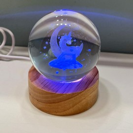 Cokiyaya Night Light Ball with 3D Crystal, 2 Set, Unicorn Model, Wooden Base with Switch, Automatic Color Changing (USB Power), Desktop Decor, Delicate for Thanksgiving, Christmas or Birthday