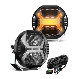 SPL Amber Led Pods Off Road Driving Lights Cube, 4 Inch 48W 10000LM, Led Offroad Lights with Amber X Letter DRL Design, LED Spot Light for Trucks Jeep Ford UTV ATV, 2PCS(Wiring Harness Included)
