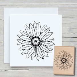 Newstamps Echinacea Flower Motif Stamp Made of Wood and Rubber for Card Making, Wooden Stamp, Flowers, Plants, Floral, Meadow, Grasses, Scrapbook, Textile Stamp, Decoration, Children