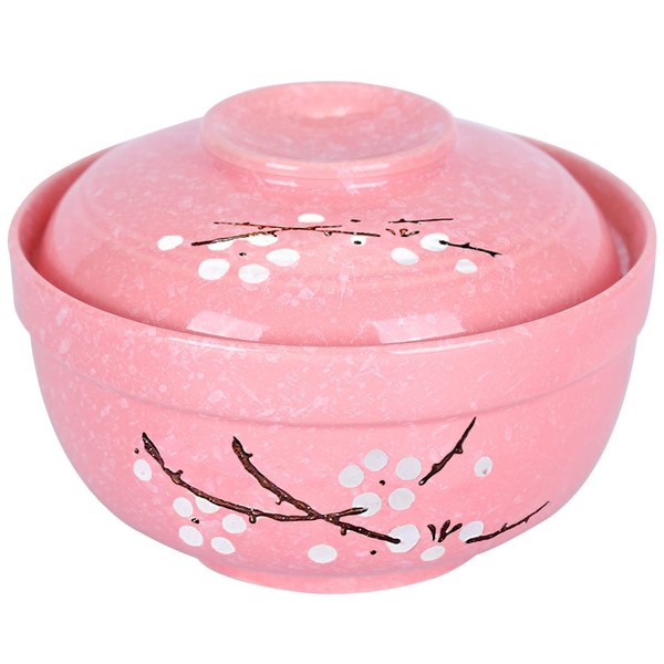 WHJY Japanese Creative Hand-painted Ceramic Tableware with Lid for Soup and Noodles, with Heat Preservation Function, Integrated Bowl and Lid - Pink