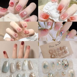 8 Pieces Nail Stickers, For Hands, 3D, Light Blue, Pink, Nail Stickers, For Wide Hands, Hardening, Nail Design, Damage-Free Gel Nail Stickers, Cute, Popular, Fashionable