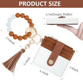 Sunpour Small Wristlet Wallets for Women Keychain Wristlet Wallet RFID Blocking Key Chain Wallet With Zipper Coin Pocket,2 Id Window(Beige＆Brown)