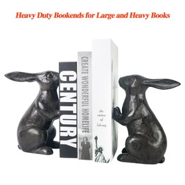 DreamsEden Heavy Duty Metal Bookends, Large Cast Iron Decorative Rabbit Book Ends for Heavy Books, Vintage Black Unique Book Holders Stopper for Shelves Home Office Decoration