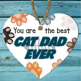 Best Cat Dad Ever - Heartwarming & Colourful Wooden Heart Plaque for Cat Lovers 10cm x 9cm