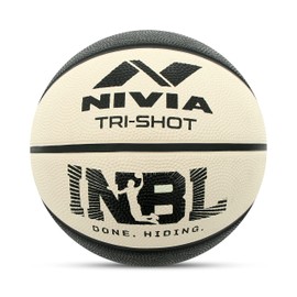 NIVIA TRI-Shot Basketball | Color: Off White | Size: 6 | 8 Panels Construction | 300gm Light Weighted | Pressure Lock Bladder | Ideal for Indoor Wooden Flooring and Synthetic Surfaces