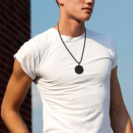 OIDEA Saint Michael Necklace for Men: Black Stainless Steel Round Shield St Michael the Archangel Pendant Catholic Medal Protection Amulet Jewelry Gifts for Men Women