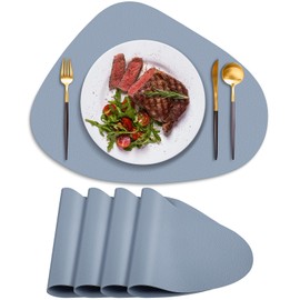 ADRIMER Placemats, Heat Resistant Leather Placemats for Dining Table Set of 4, Waterproof Table Mats, Oval Place Mats Set of 6 Wipeable Round Placemats for Kitchen, Dining Room, Party, Light Blue