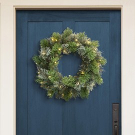 Puleo International 24" Pre-Lit Artificial Oklahoma Pine Wreath with LED Lights