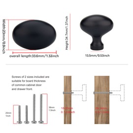 TUNNY 10 Pack Oval Ellipse Single Hole Cabinet Knob-Matte Black Single Hole Furniture Hardware Knob for Bathroom Dresser Kitchen Cabinets Bedroom Cabinet Pulls