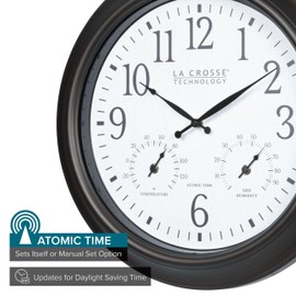 La Crosse Technology 404-89027-INT 18-inch Indoor/Outdoor Brown Atomic Analog Wall Clock