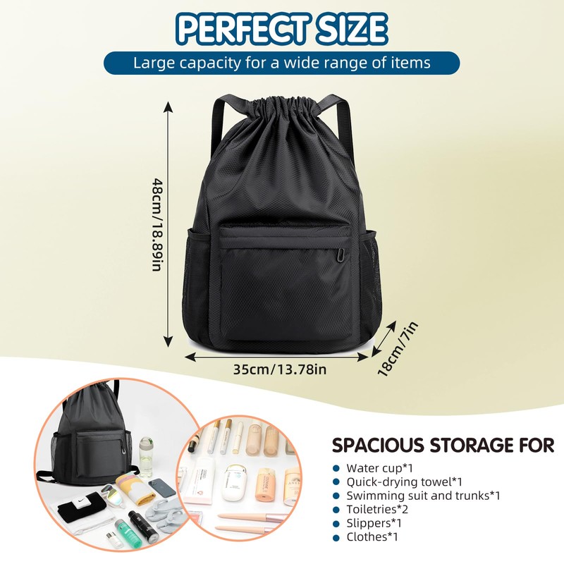 Drawstring Backpack, Waterproof Backpack with Mesh Side Pocket, Sport Gym