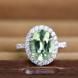 KIOYDISE 925 stearling Silver Light Green Colorful Gemstone Women Hollow Round Light Green Diamond Ring Vintage Floral Zircon Engagement Wedding Band Cocktail Party Crystal Ring Size 6-10, (Size 10)