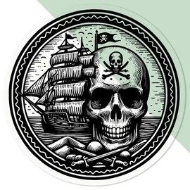 'Pirate Skull and Ship' Clear Sticker Decal – Waterproof Film for Windows, Cars, Walls & Crafts, Medium (100mm) (DC00127069)