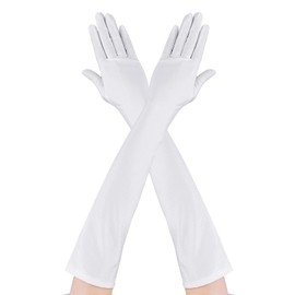 Women's Long Evening Gloves Ladies Elbow Length Opera Gloves Bridal Formal Fancy Dress Gloves for Wedding Prom Party (White)