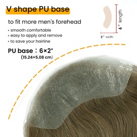 Lordhair Toupee - Extensión frontal para hombre, 100 % sistema de cabello europeo en forma de V, sistema de reemplazo de línea capilar natural, 6 x 2 pulgadas