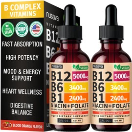 (2 Pack) Vitamin B12 and B6 Liquid Drops, B12 Sublingual Vitamin B Complex - B 12 Vitamin 5000mcg - B12 Methylcobalamin for Energy, Brain, Heart Support with 27,200 mcg, Crimson Orange, 80 Servings