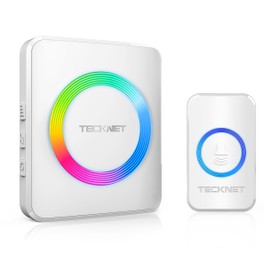 TECKNET Wireless Doorbell, Wireless Doorbell Set, 400 m Range, IP65 Outdoor Waterproof Front Door Bell with 1 Plug-In Receiver and 1 Transmitter, Ring Doorbell and Bell Button with LED Flash