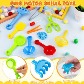 11 Pieces Sensory Bin Filler, Fine Motor Skills Handy Toys Set with 5 Scoops, Tweezers, Mini Silicone Tong, Scissors Clip, Dropper, Beach Shovels, Funnel, Sensory Bin Accessories Tools