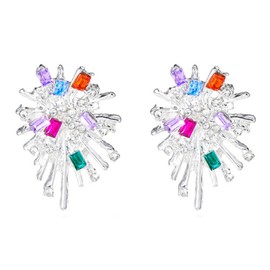 Rhinestone Firework Earrings,Vintage Colorful Inlaid Zircon Ear Personality Exaggerated Stud Shiny Dainty Crystal Statement Earrings Wedding Party Jewelry, Large, Crystal, No Gemstone