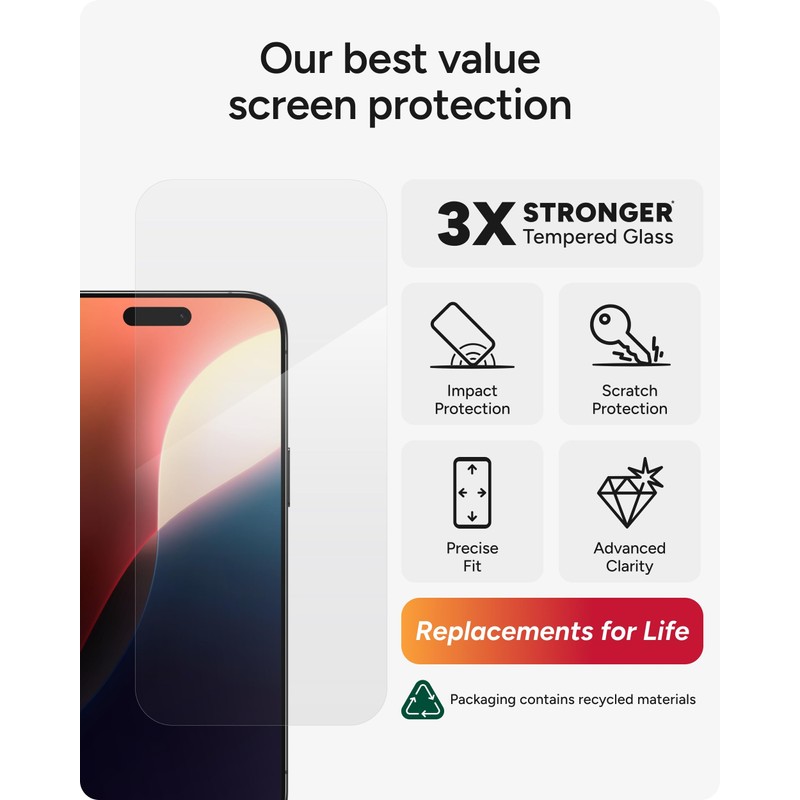 ZAGG Glass+ Screen Protector for iPhone 16 Plus / 15