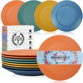 Homienly Flat Dinner Plates Set of 8 Alternative for Plastic Plates Microwave and Dishwasher Safe Wheat Straw Plates for Kitchen Unbreakable Kids Plates with 4 Colors(Multi, 10 inch)