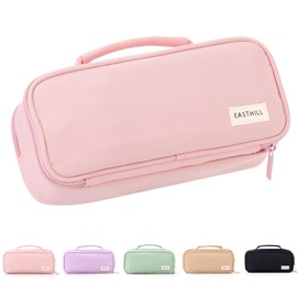 EASTHILL Large Capacity Pencil Case Pen Pouch Organizer Canvas Pencil Bag with Handle School Supplies for Teen Girls-Pink