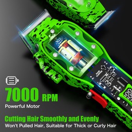 Professional Hair Clippers for Men, Cordless Barber kit for Hair Cutting & Grooming, Green Hair Clippers and Trimmer Set for Barber Haircut with LED Display, 8 Fade Taper Combs