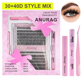 ANURAG DIY Eyelash Extension Set Individual Eyelash Extension Set 30+40 D Curly Cluster Eyelash Individual Eyelash,Eyelash Adhesive and Sealant and Eyelash Tweezers for Thick Eyelash Extensions at Home ,Eyelash Curler Extension Set (30D&40D-0.07D-9-16MIX
