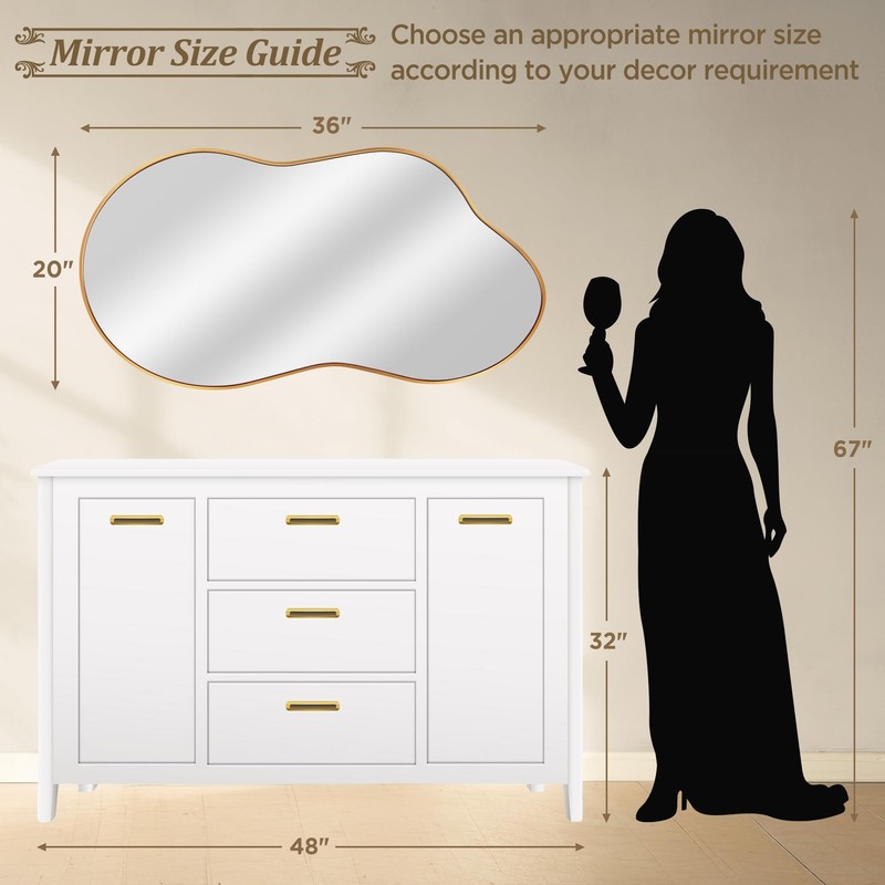 Dorlicecass Irregular Wall Mirror - Wall Mirrors Decorative 20"x36" Gold