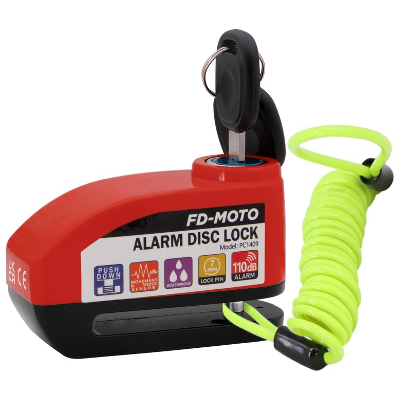 FD-MOTO Alarm Disc Lock & Reminder Cable Black/Red