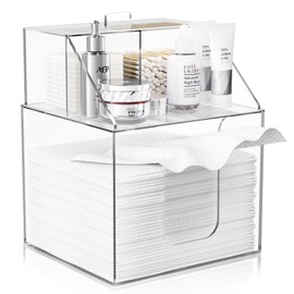 TAINESS Disposable Facial Towels Storage Box Compatible with Clean Skin Club Clean Towel XL - Cotton Pads - Swabs Upgraded Double Layer Acrylic Storage Container Face Towel Holder (Glossy Clear)
