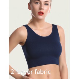 SPRIMEMONG Women's Light Support Sport Bra-Seamless Yoga Crop Tops(3pack,Black,Navy,White,S)