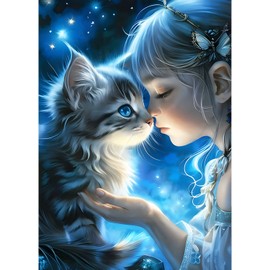 QQYRHN 5D Fairy Kitten Diamond Painting Kit for Adults Beginners Cat Diamond Art Kits Complete DIY Dreamland Diamond Embroidery Set Perfect for Relaxation and Decoration 30 x 40 cm