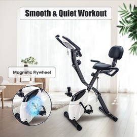 Merax Folding Exercise Bike - 3 in 1 Upright Indoor Cycling Bike and Recumbent Exercise Bike, Foldable Stationary Bike with Large Comfortable Seat Cushion and Arm Resistance Band, Pulse Sensor