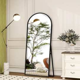 GlasFlength 57" x 18" Full Length Mirror with Stand, Arched Aluminum Alloy Frame, Versatile Standing, Hanging, or Leaning Wall/Floor Mirror for Bedroom, Living Room, or Entryway, Black