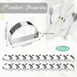 Napkin Rings Pack of 20 Napkin Rings Silver Napkin Ring Napkin Ring Shiny Semicircle Suitable for Home Restaurants Bars and Weddings Wedding Anniversaries Most Theme Parties