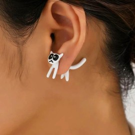 Xmsrn Vintage Cat Ear Jacket Earrings Cartoon Cat Earrings Cat Rockabilly Earrings Cute Cat Earrings Jewellery for Women and Girls, Zinc, No Gemstone