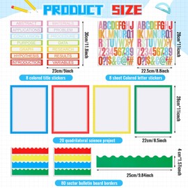 Henoyso 116 Sheets Science Fair Board Supplies 20 Printable Presentation Science Subtitles 80 Scalloped Bulletin Board Borders 8 Letter Sticker 8 Project Title for School Office (Board No Included)