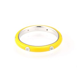 Santuzza 925 Sterling Silver Enamel Stackable Ring Cubic Zirconia Eternity Stacking Ring for Women (Yellow,6)