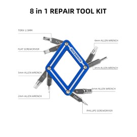 ROCKBROS Bike Tool Kit, 8 In 3 Portable Bike Repair Kit with Hex Key Wrench, Aluminium Alloy Bicycle Tool, Multi Function Accessories Set for Road Mountain Bikes