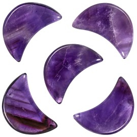 mookaitedecor Set of 5 Amethyst Moon Shape Palm Worry Stones for Anxiety and Jewellery Making, Stone Pendant for DIY Necklace, Reiki Chakra Healing Crystals Semi Precious Stones for Home Decor