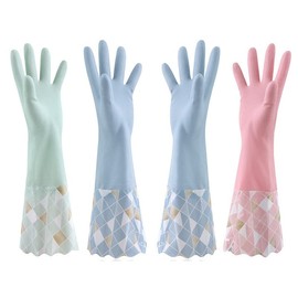 ARTIVITEE Rubber Gloves, Waterproof Gloves, Housework Gloves, Long, Non-slip, Fleece-Lined, Thick, Work Gloves, Long Gloves, For Cleaning, Kitchen, Car Washing, Dishwashing, Washing, Washing, Gardening, Cooking (Blue)