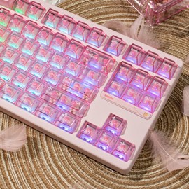 mintcaps Crystal Clear Keyboard Keycaps Transparent PC Cherry Profile Pink Keycap Set 114 Keys Shine Through Key Cap for Cherry Gateron Mx Switches Mechanical Keyboard