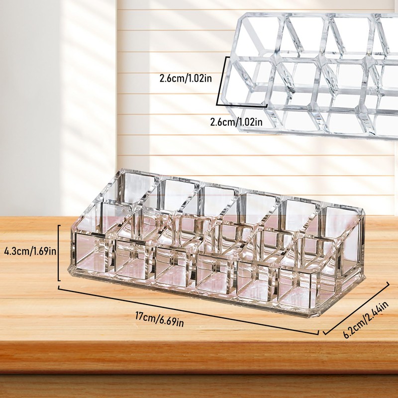 EKIND 12スロット口紅ホルダー、リップグロスディスプレイラック、ネイルポリッシュ透明オーガナイザー、化粧品マネージャー、ドレッシングテーブル用透明メイク収納ボックス
