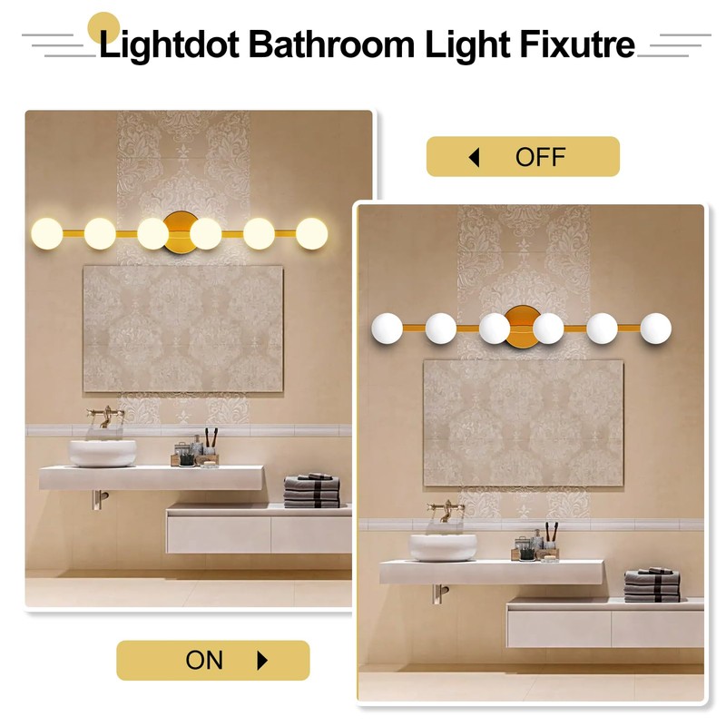 Lightdot 6-Light Modern Bathroom Vanity Light, 38" Gold Metal Frame