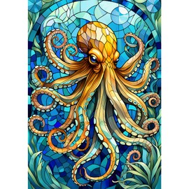 Hopgo 500 Piece Puzzle for Adults, Colorful Stained Glass Octopus Jigsaw Puzzles for Family Game Puzzles Lover 20"x14.2"